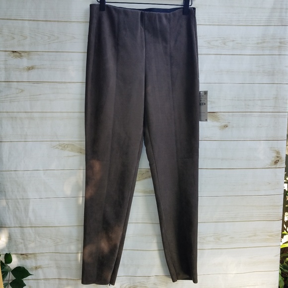 NWT Zara faux suede M pants olive/brown crop - Picture 1 of 8